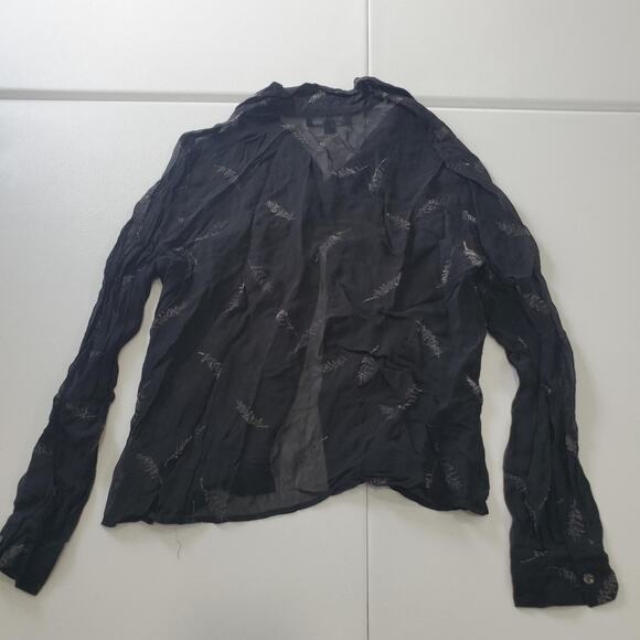 Y2K Witch Whimsigoth Vampire Blouse Women 12 Sheer Embroidered Floral Button Top - Picture 2 of 9